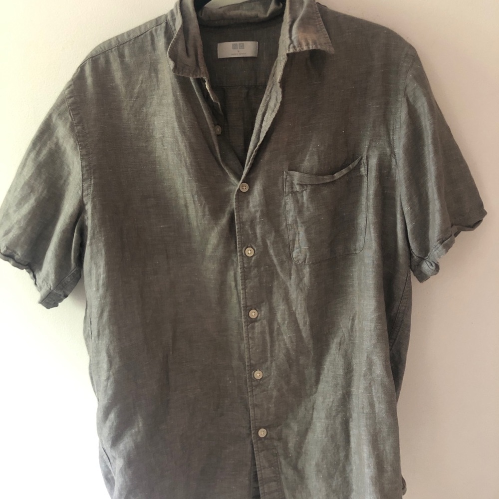 Uniqlo Gray Linen Blouse Button Down Shirt Men S
